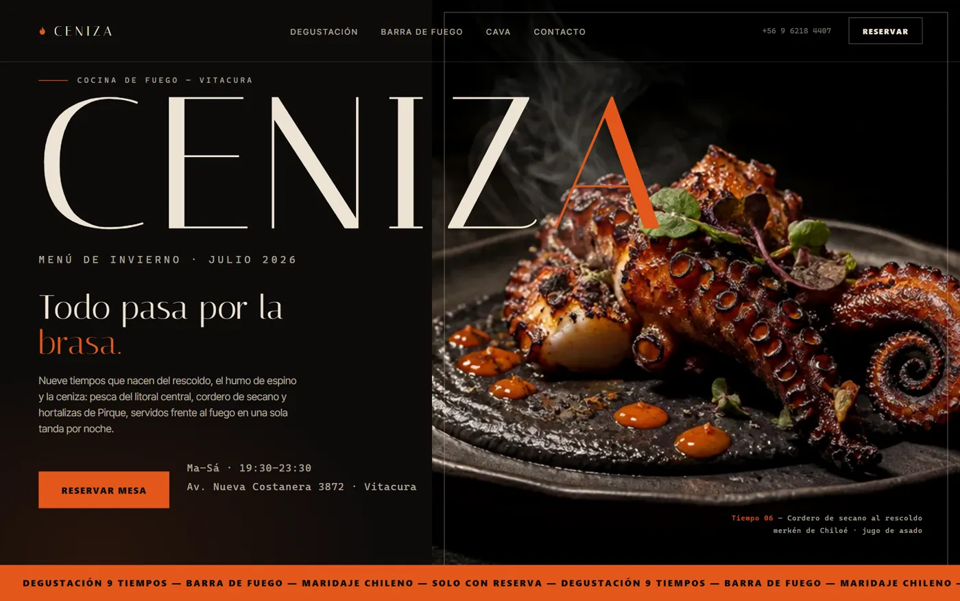 Sitio web de restaurante Ceniza